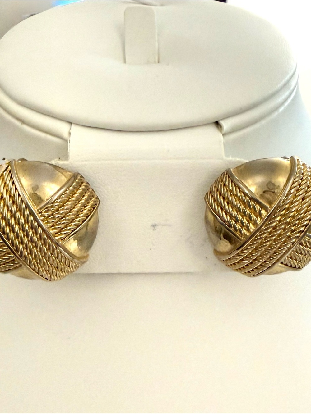 Vintage Givenchy Gold Tone Rope Knot Dome Clip On Earrings Signed France